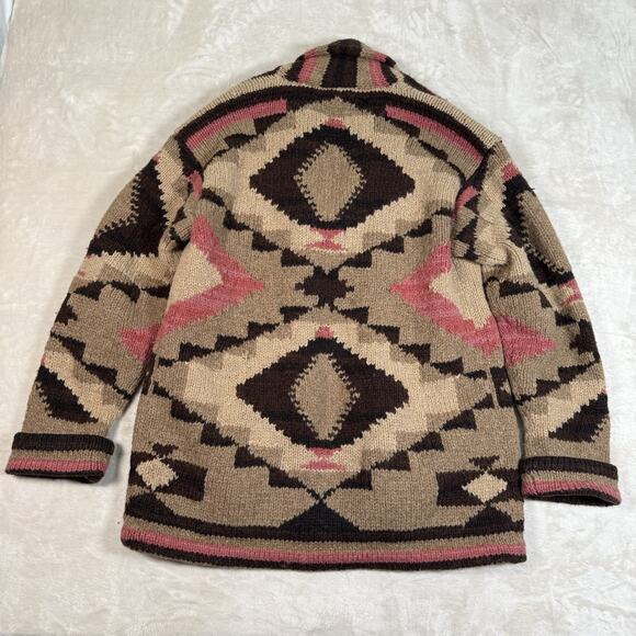 Vintage Ralph Lauren Country Navajo Hand Knit Cardigan Sweater Wool Size M Aztec - Picture 6 of 8